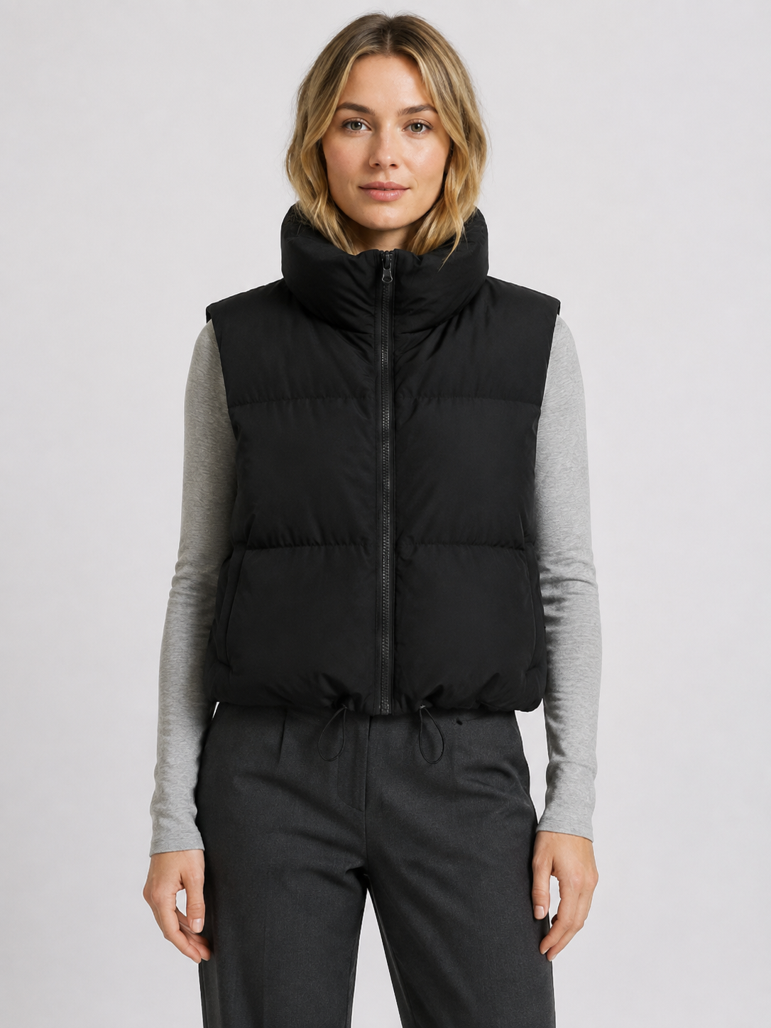 Women’s Cropped Puffer Gilet Jacket with High Collar