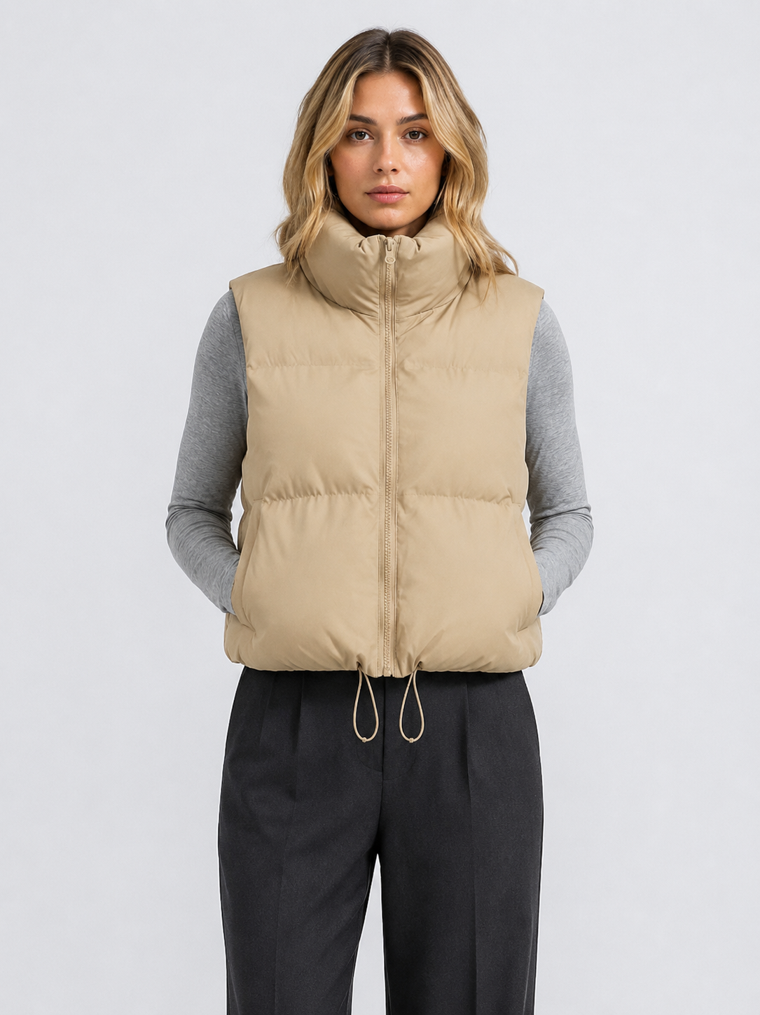 Women’s Cropped Puffer Gilet Jacket with High Collar