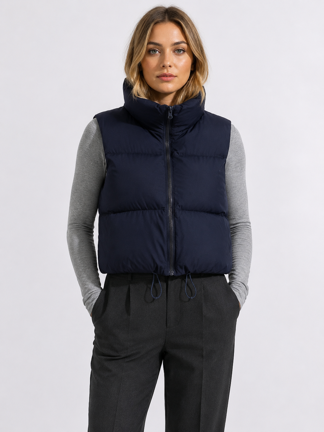 Women’s Cropped Puffer Gilet Jacket with High Collar