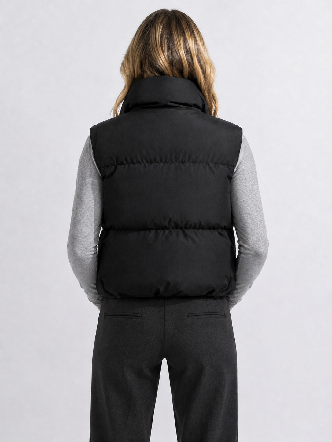 Women’s Cropped Puffer Gilet Jacket with High Collar