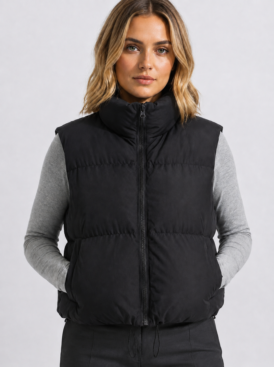Women’s Cropped Puffer Gilet Jacket with High Collar
