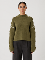 Women’s Oversized High-Neck Sweater with Contrast Stitching