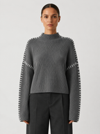 Women’s Oversized High-Neck Sweater with Contrast Stitching