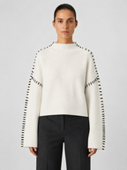 Women’s Oversized High-Neck Sweater with Contrast Stitching