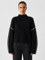 Women’s Oversized High-Neck Sweater with Contrast Stitching