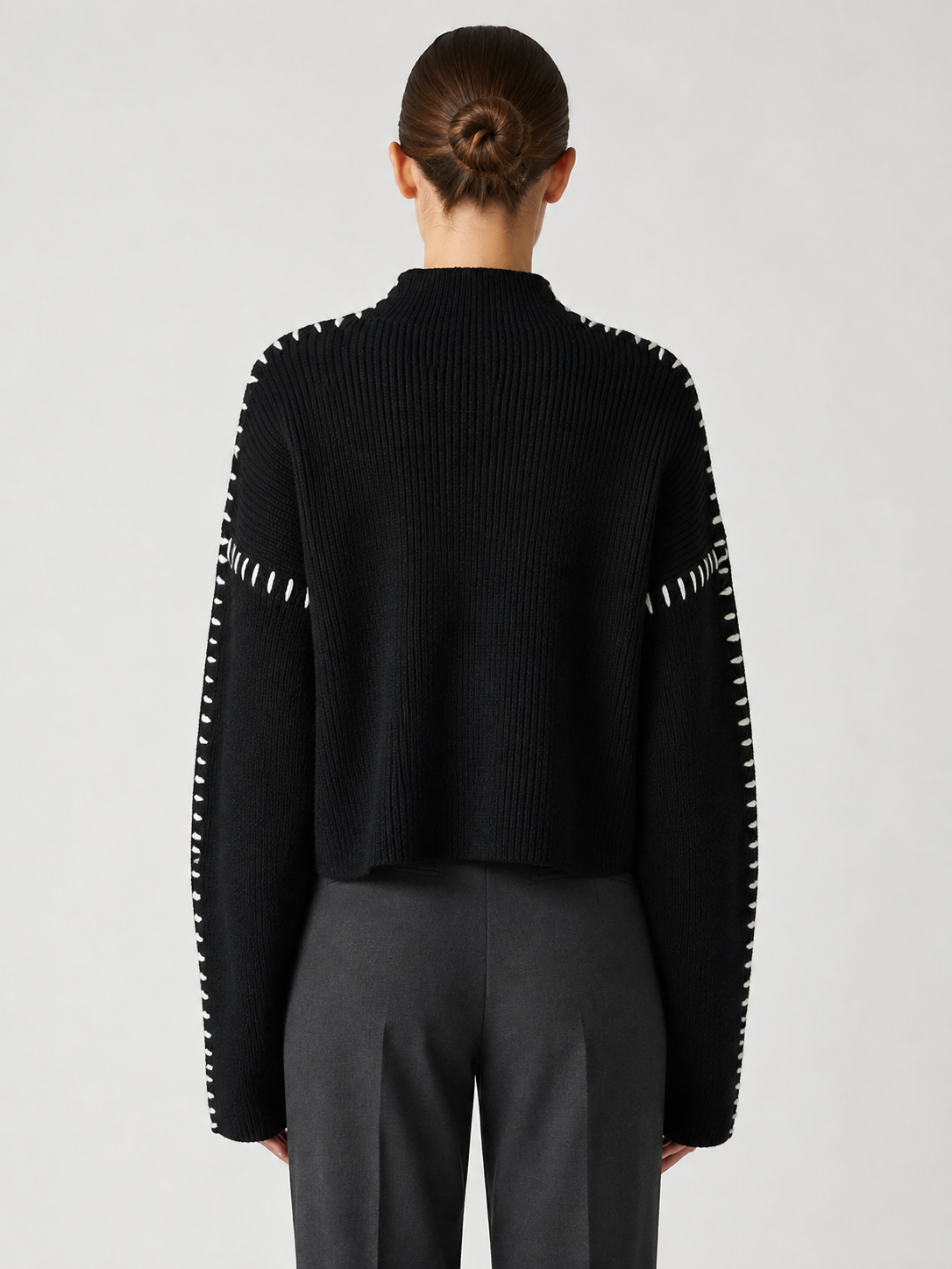 Women’s Oversized High-Neck Sweater with Contrast Stitching