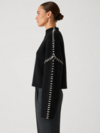Women’s Oversized High-Neck Sweater with Contrast Stitching