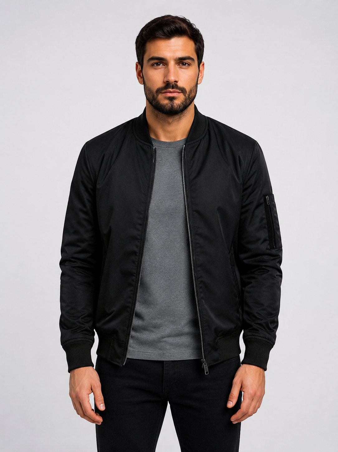 Men’s Bomber Jacket with Full-Zip Closure