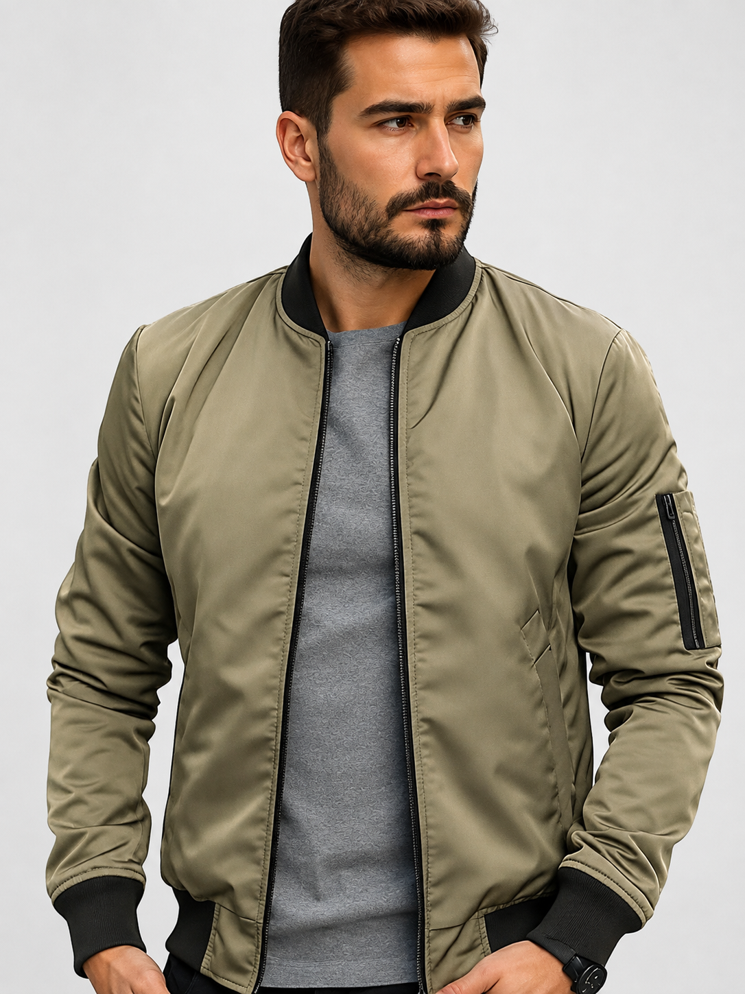 Men’s Bomber Jacket with Full-Zip Closure
