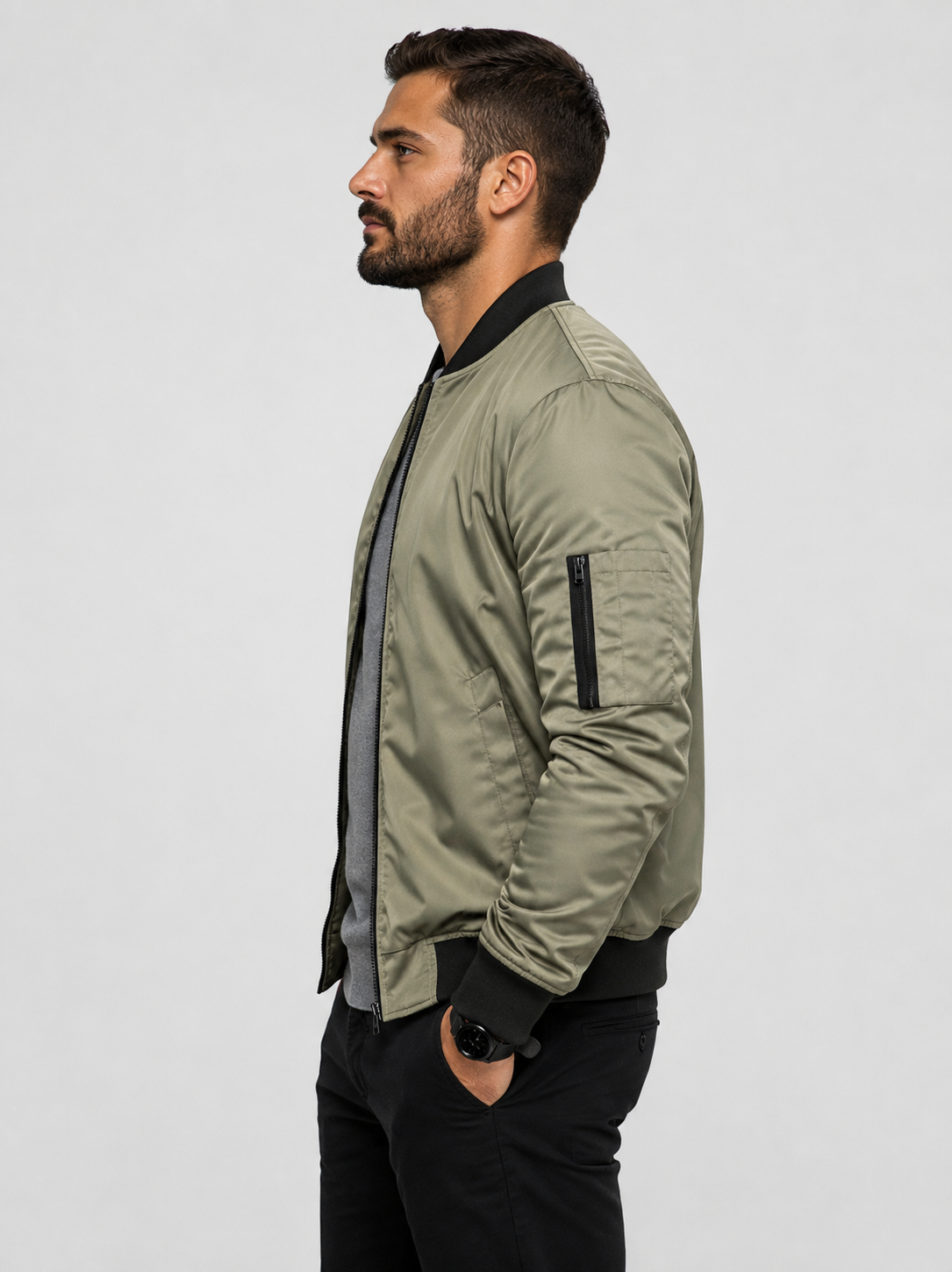 Men’s Bomber Jacket with Full-Zip Closure