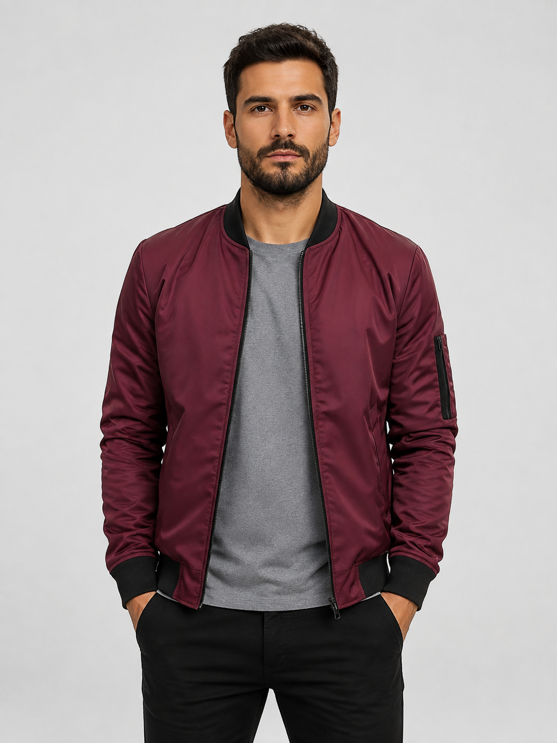 Men’s Bomber Jacket with Full-Zip Closure