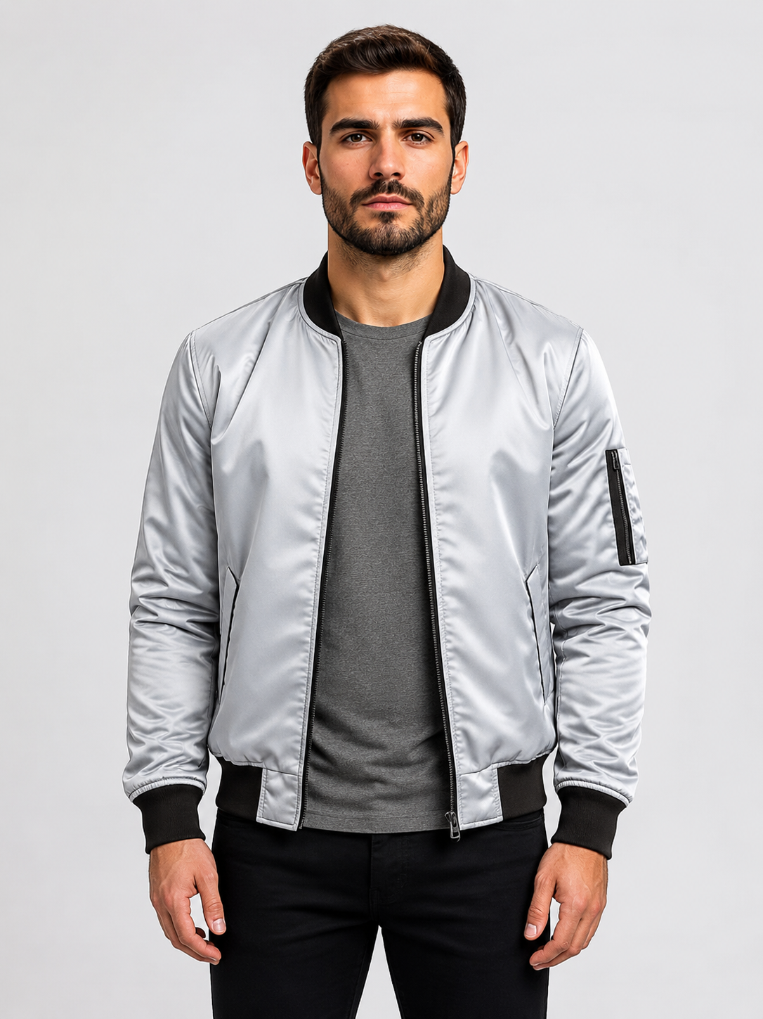 Men’s Bomber Jacket with Full-Zip Closure