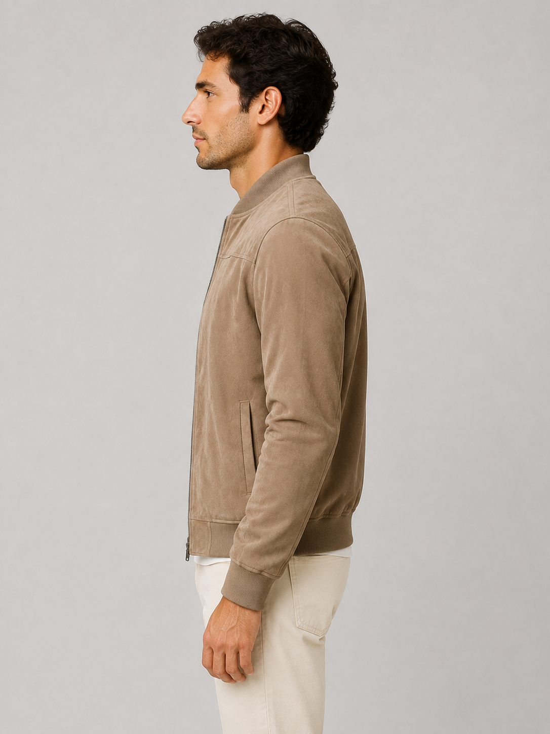Men’s Bomber Jacket with Full Zip and Ribbed Trim