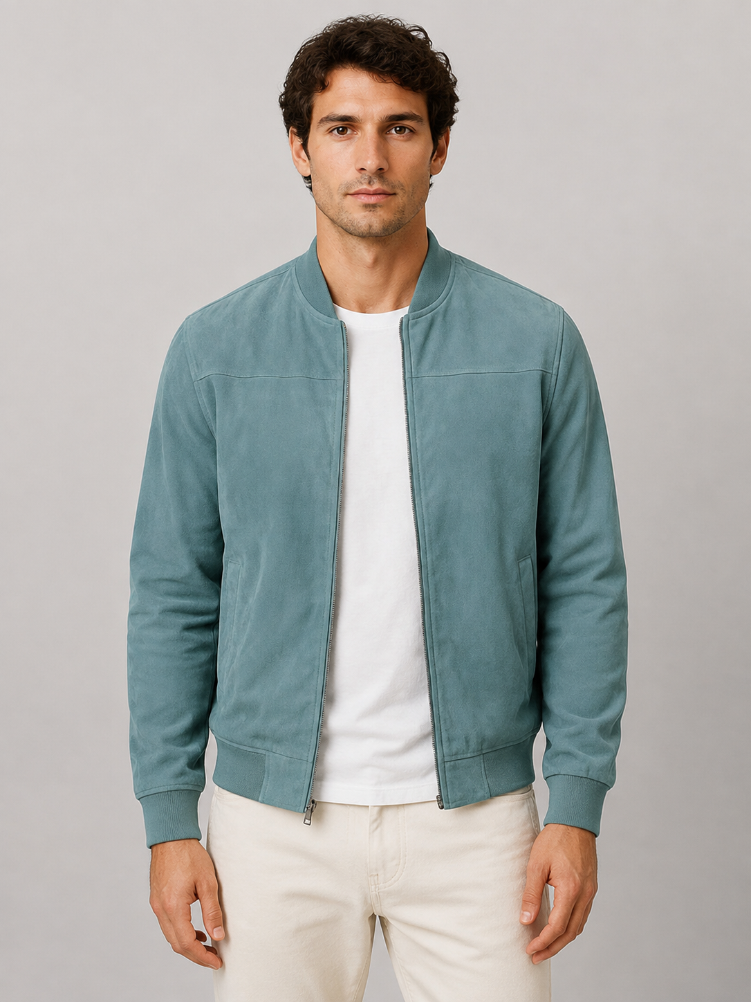 Men’s Bomber Jacket with Full Zip and Ribbed Trim