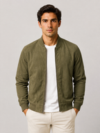 Men’s Bomber Jacket with Full Zip and Ribbed Trim