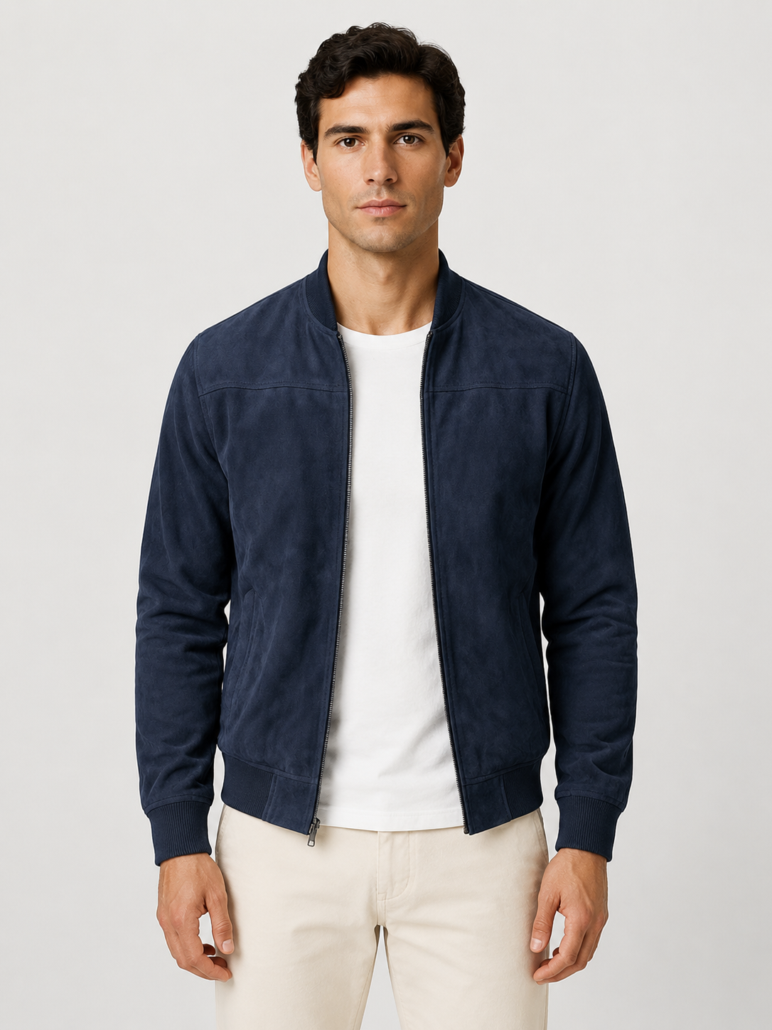 Men’s Bomber Jacket with Full Zip and Ribbed Trim