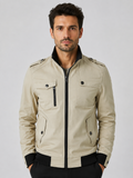 Men’s Bomber Jacket with Stand Collar and Ribbed Cuffs