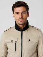 Men’s Bomber Jacket with Stand Collar and Ribbed Cuffs