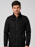 Men’s Bomber Jacket with Stand Collar and Ribbed Cuffs