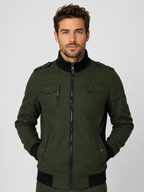 Men’s Bomber Jacket with Stand Collar and Ribbed Cuffs