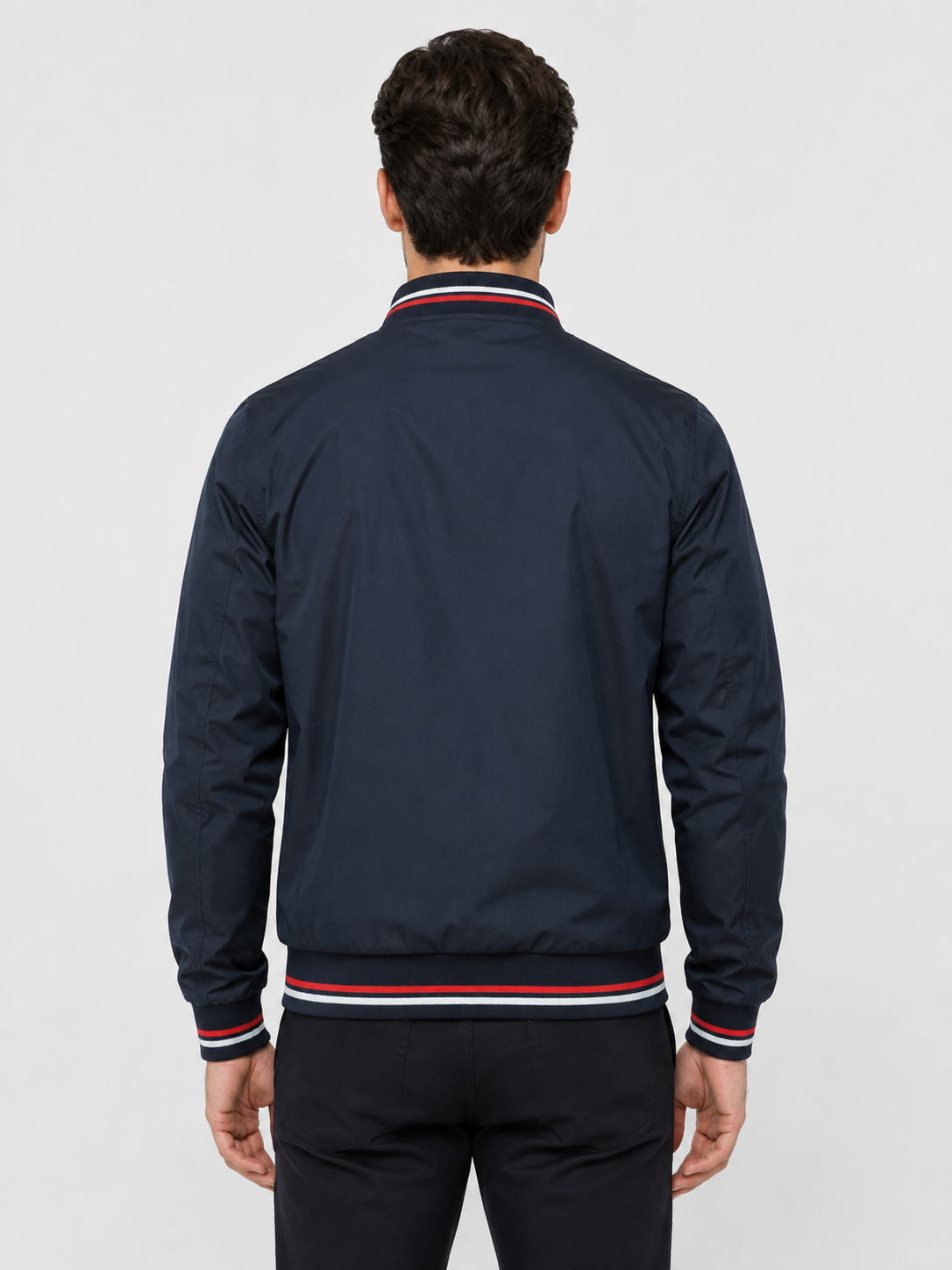 Men’s Bomber Jacket with Striped Ribbed Trim