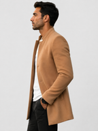 Men’s Collarless Open-Front Coat with Side Pockets