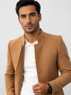Men’s Collarless Open-Front Coat with Side Pockets