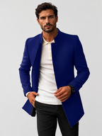 Men’s Collarless Open-Front Coat with Side Pockets