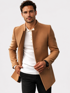 Men’s Collarless Open-Front Coat with Side Pockets