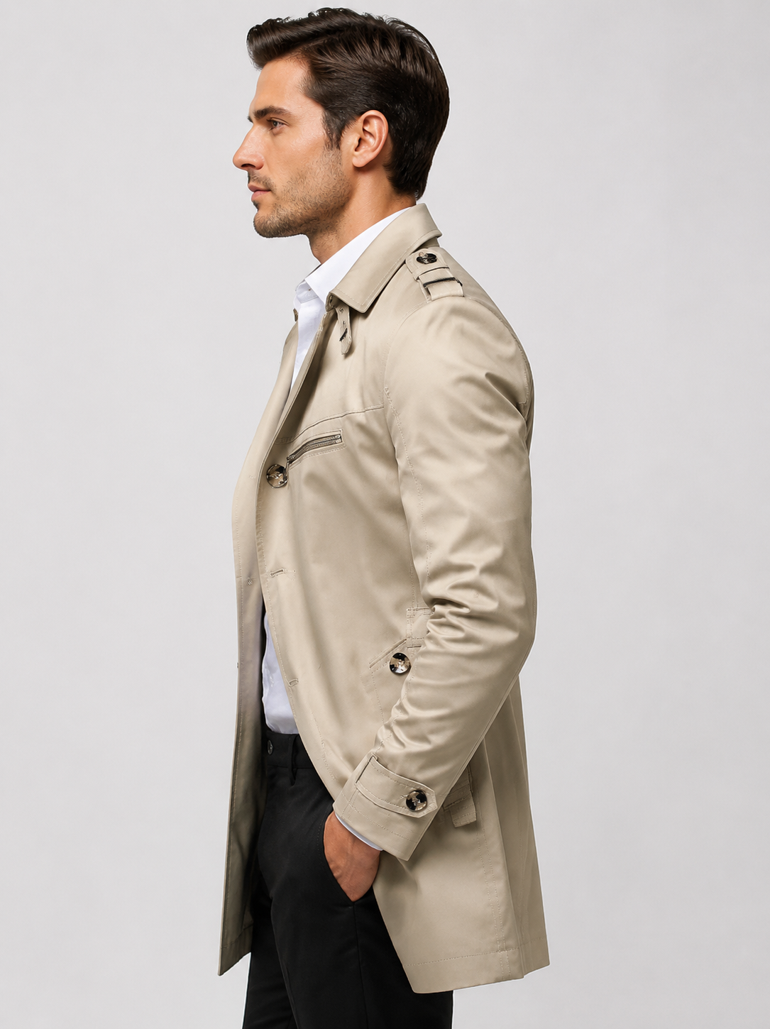 Men’s Double-Breasted Coat with Epaulettes