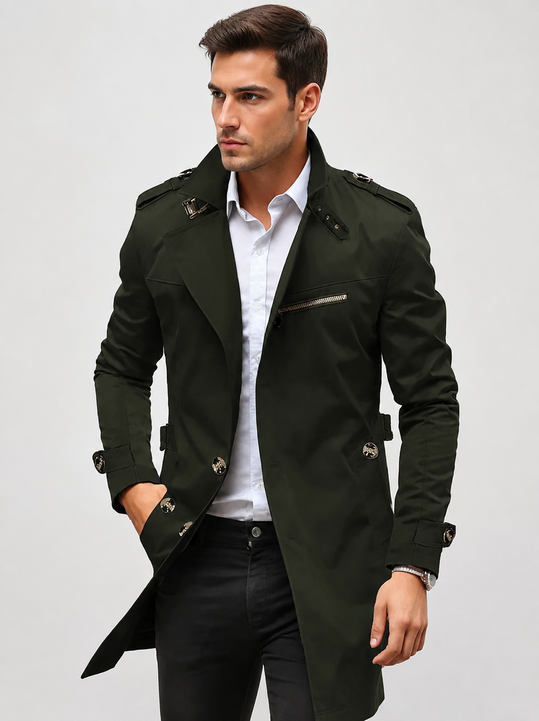 Men’s Double-Breasted Coat with Epaulettes