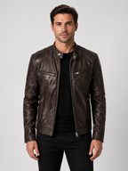 Men’s Quilted Moto Jacket with Stand Collar