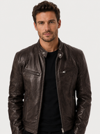 Men’s Quilted Moto Jacket with Stand Collar