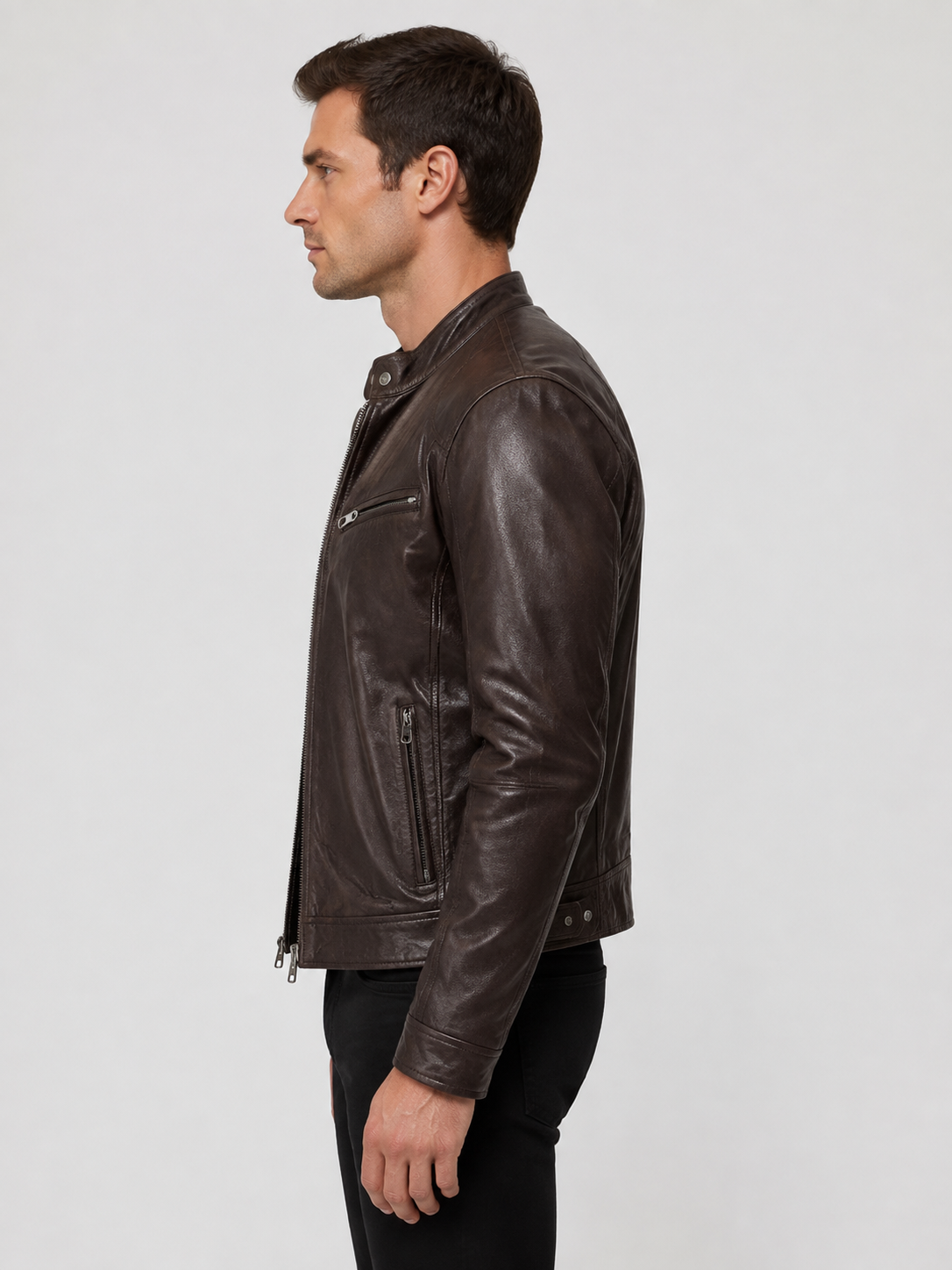 Men’s Quilted Moto Jacket with Stand Collar