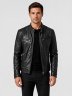 Men’s Quilted Moto Jacket with Stand Collar