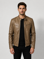 Men’s Quilted Moto Jacket with Stand Collar