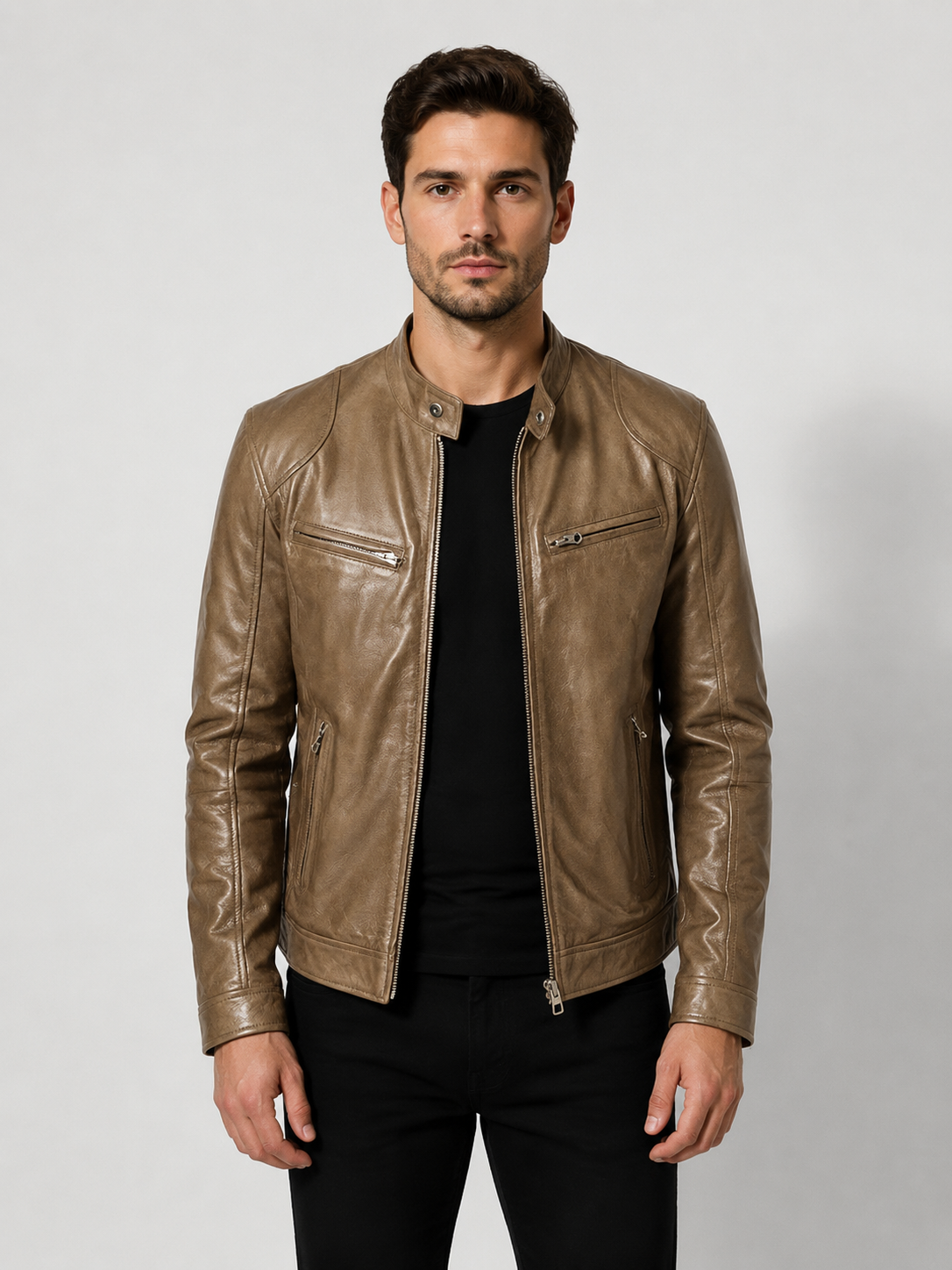 Men’s Quilted Moto Jacket with Stand Collar