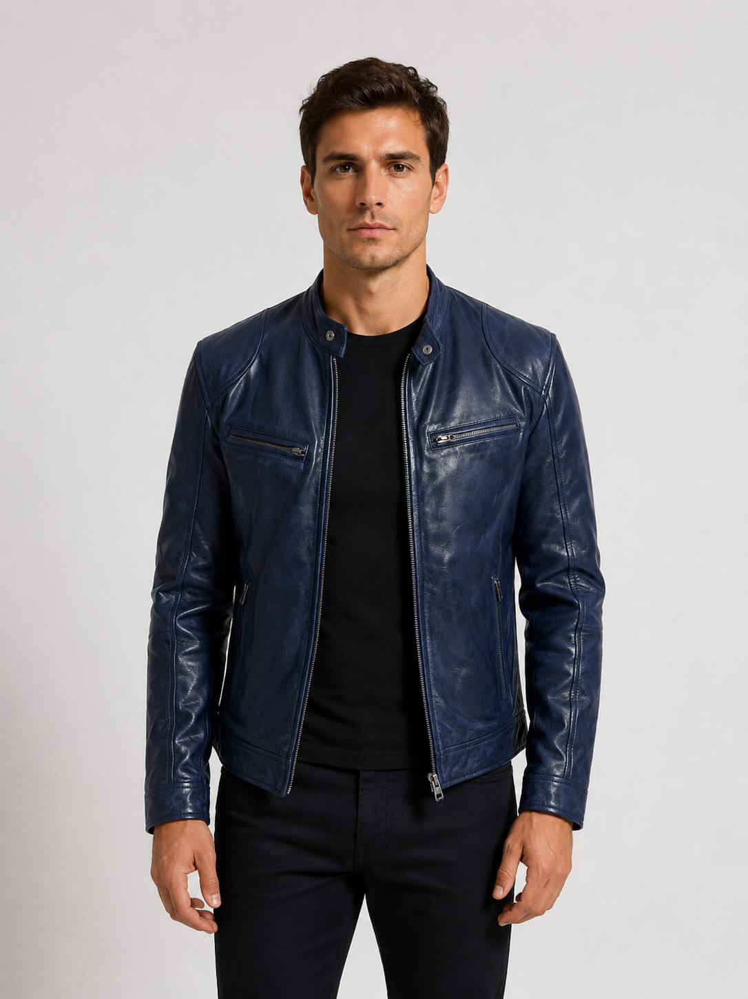 Men’s Quilted Moto Jacket with Stand Collar