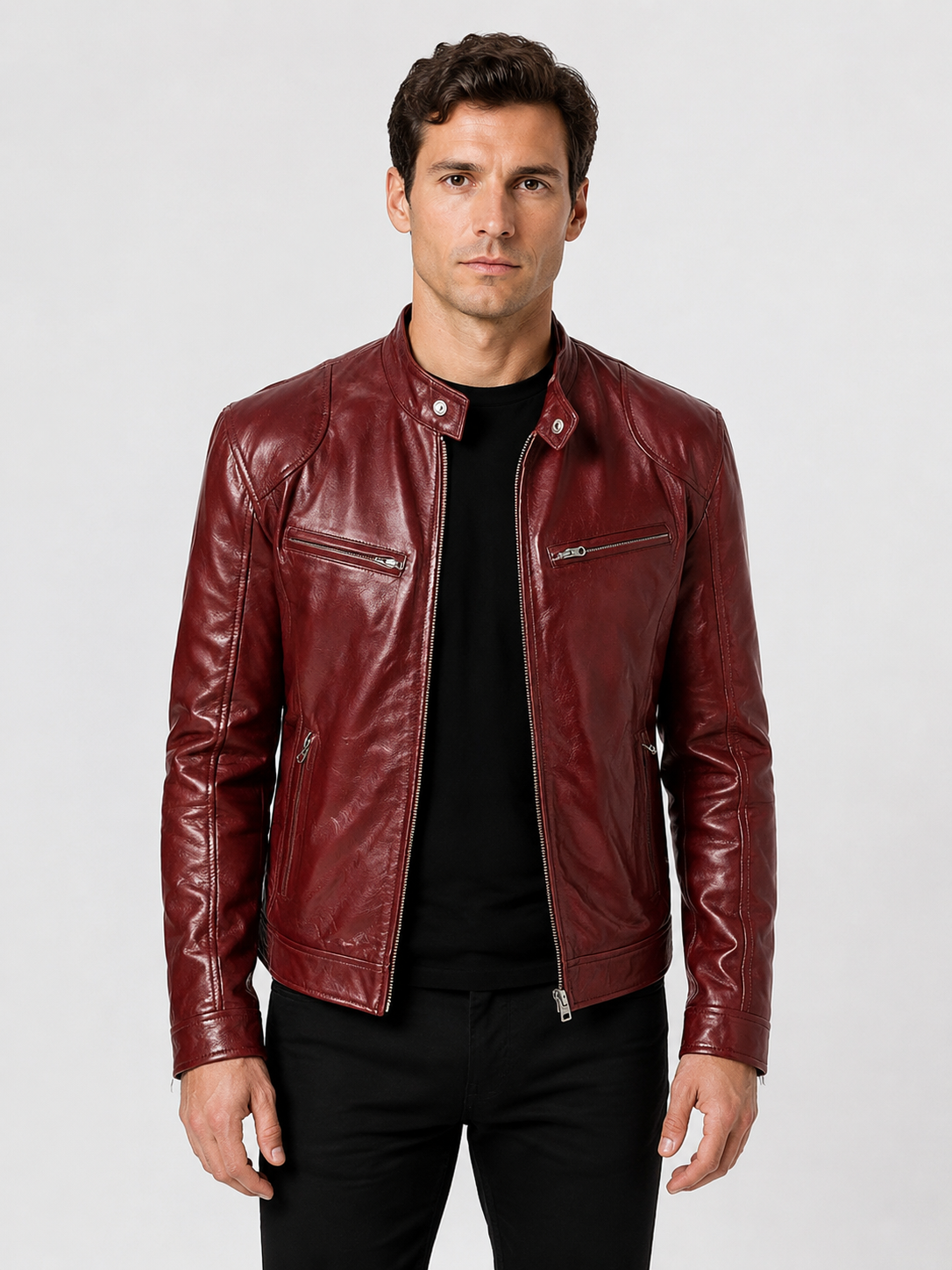 Men’s Quilted Moto Jacket with Stand Collar