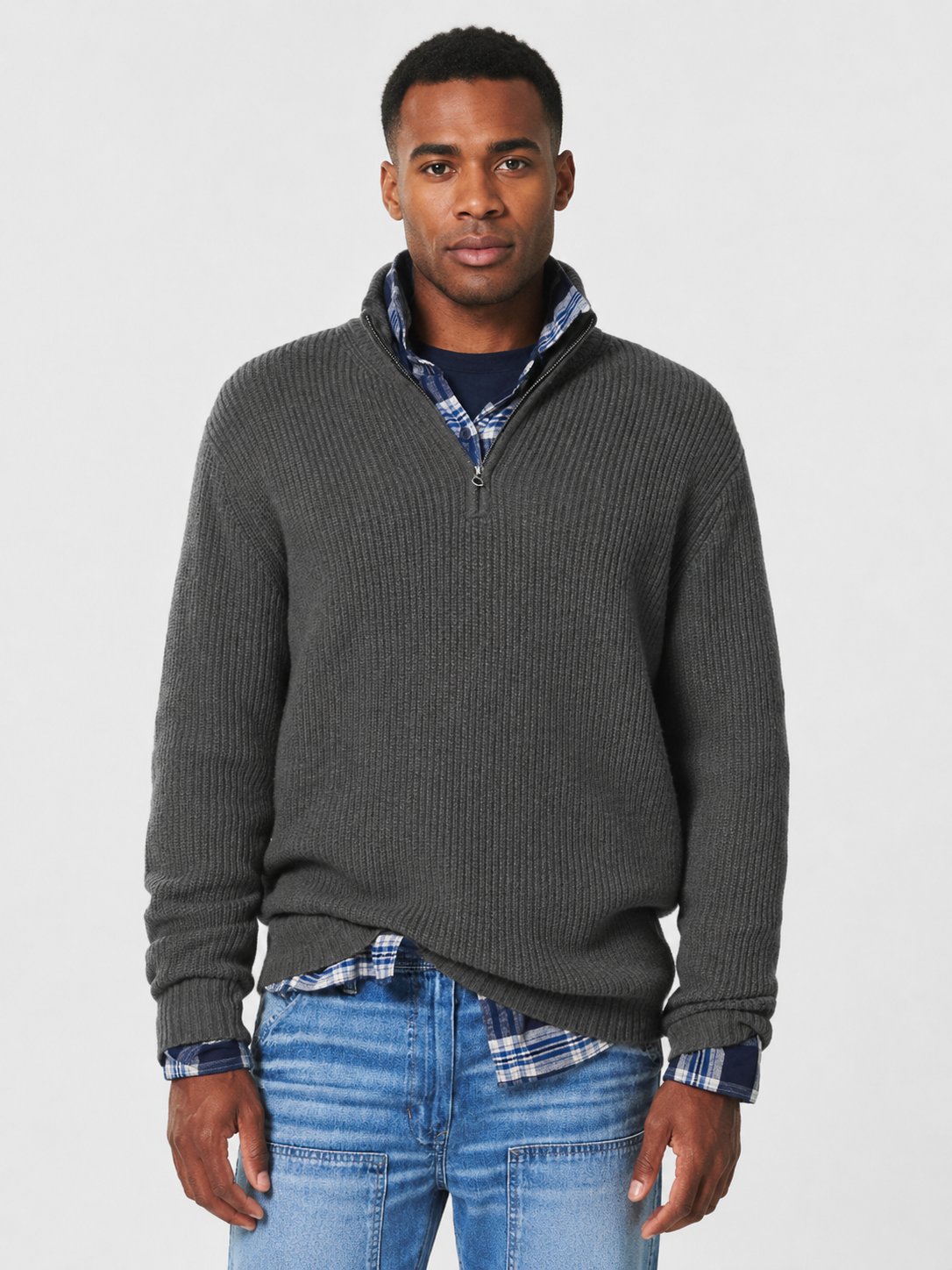 Men’s Ribbed Sweater with Quarter-Zip Neck