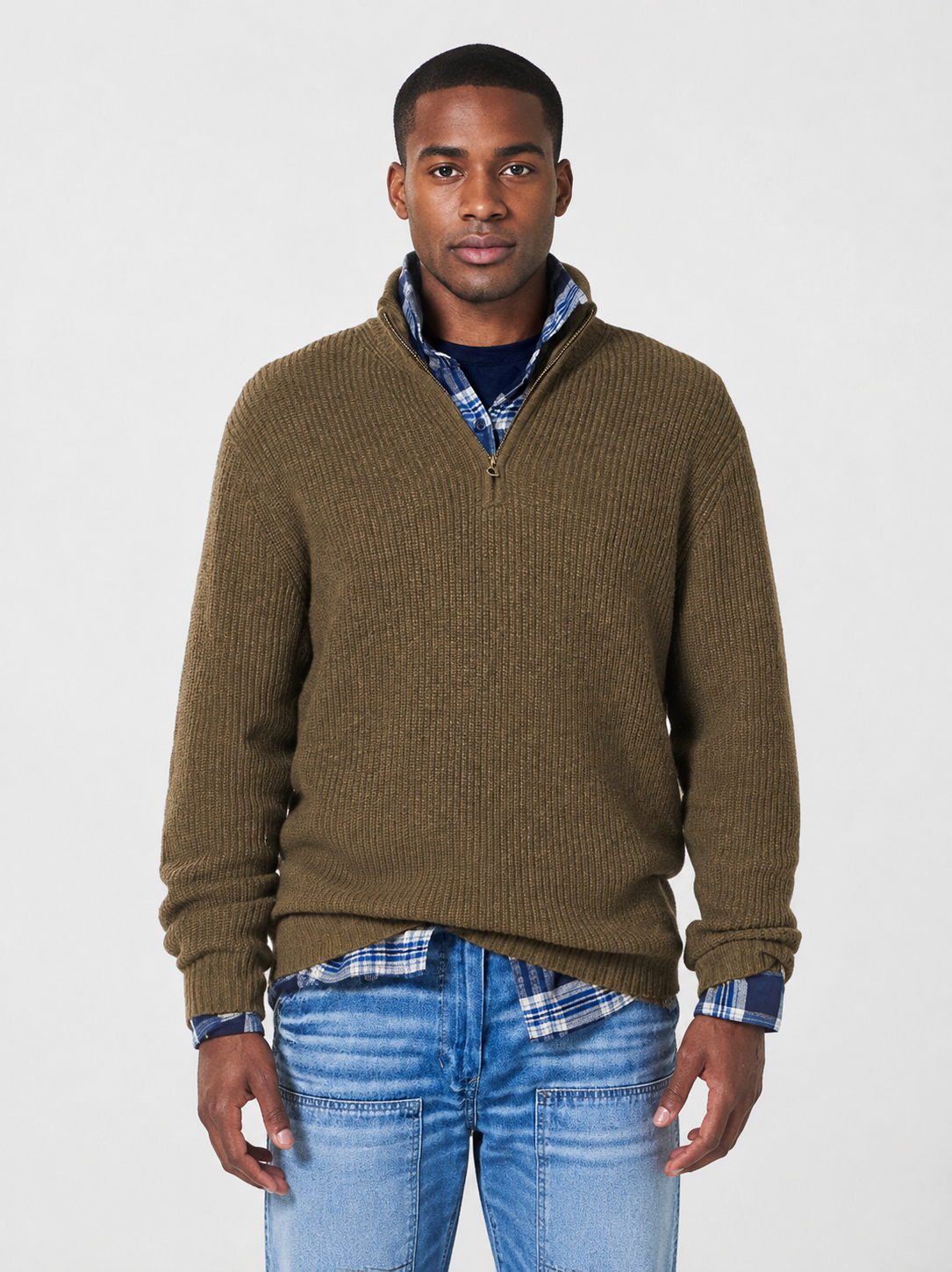 Men’s Ribbed Sweater with Quarter-Zip Neck