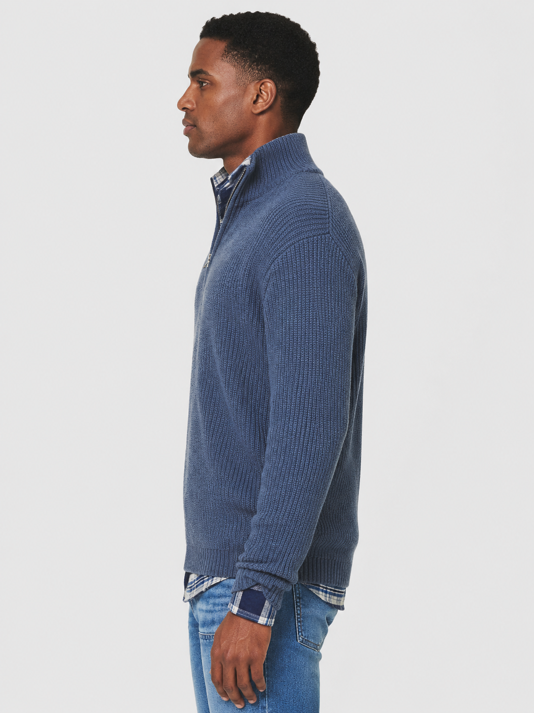 Men’s Ribbed Sweater with Quarter-Zip Neck