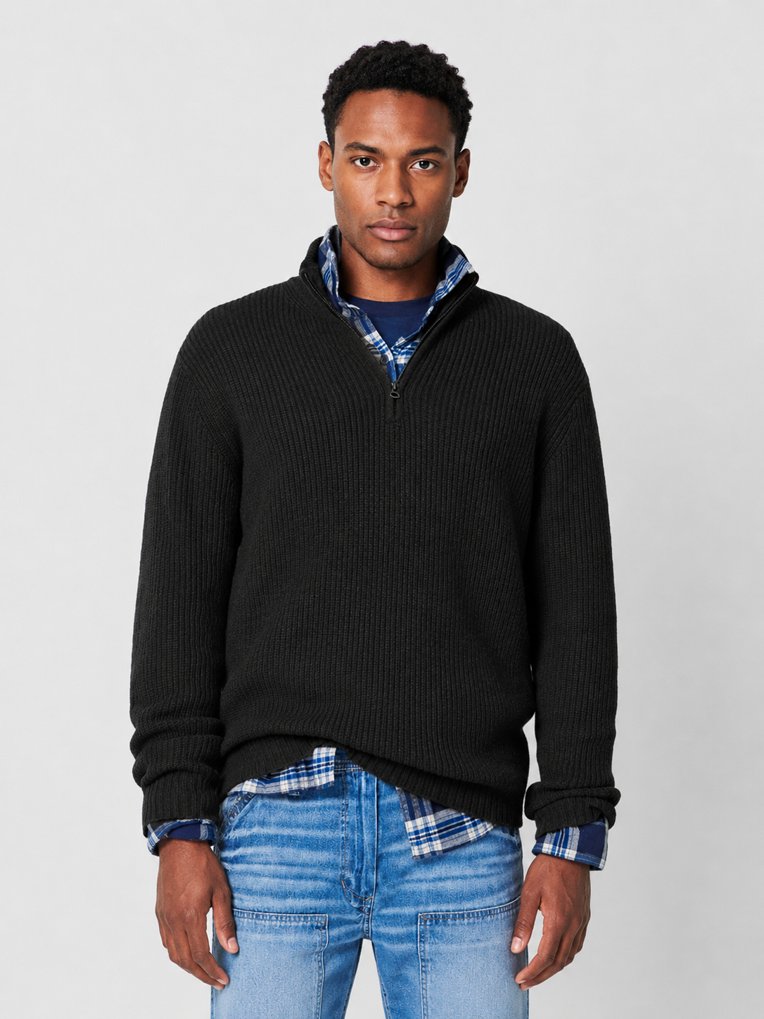 Men’s Ribbed Sweater with Quarter-Zip Neck
