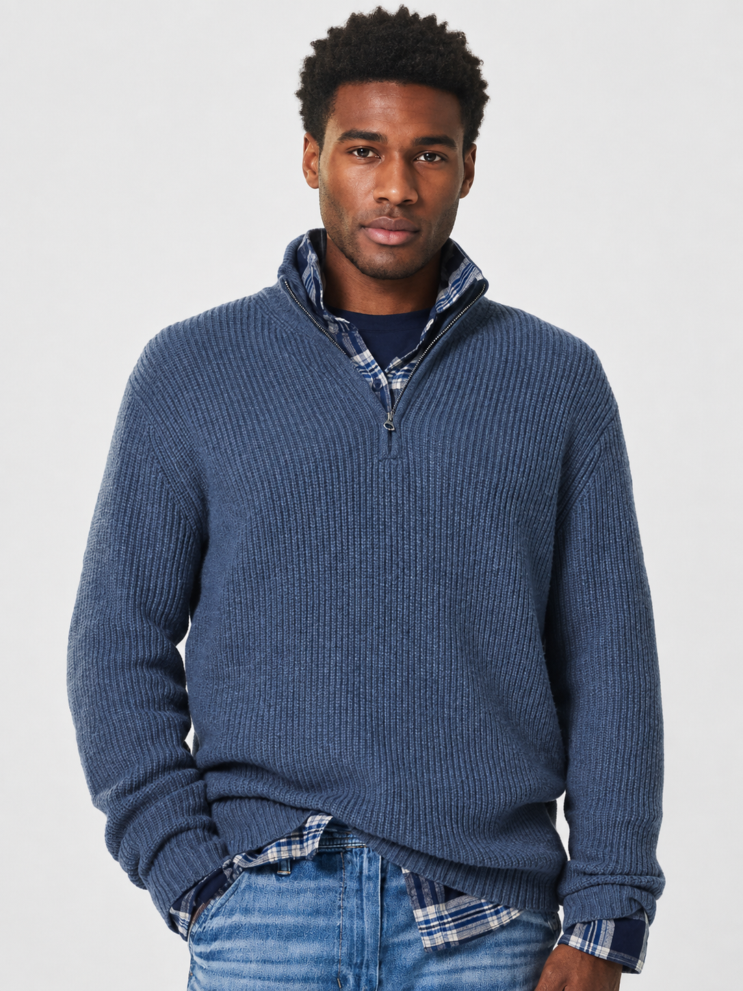 Men’s Ribbed Sweater with Quarter-Zip Neck