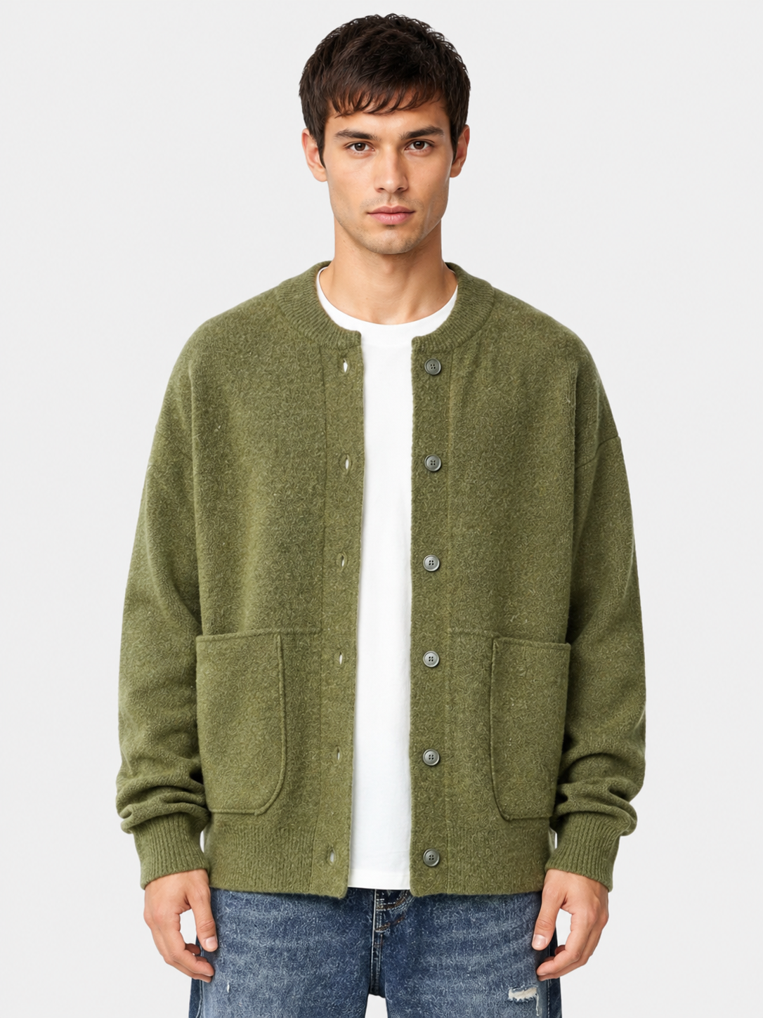 Men’s Textured Cardigan with Button Front and Long Sleeves
