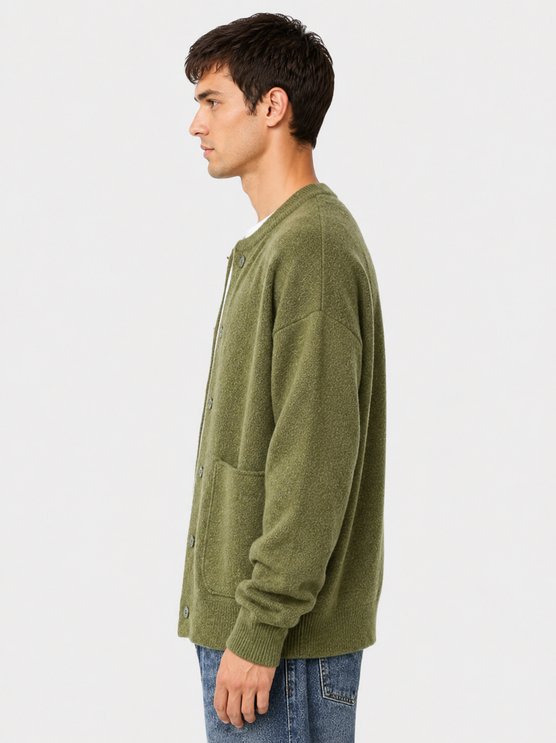 Men’s Textured Cardigan with Button Front and Long Sleeves