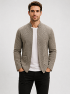 Men’s Textured Knit Cardigan with Stand Collar