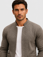 Men’s Textured Knit Cardigan with Stand Collar
