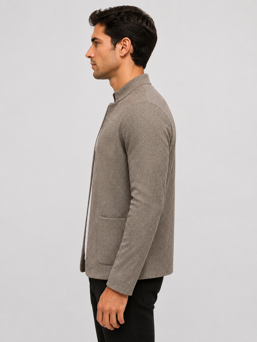 Men’s Textured Knit Cardigan with Stand Collar