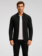 Men’s Textured Knit Cardigan with Stand Collar